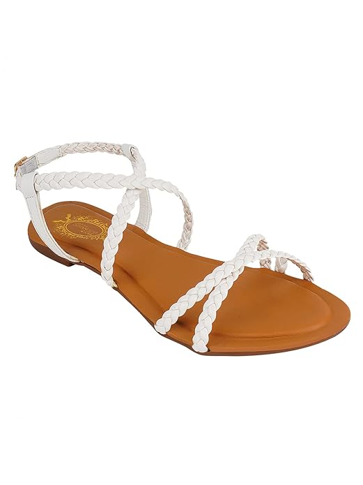 White Flat Shoes with Ankle Fastening