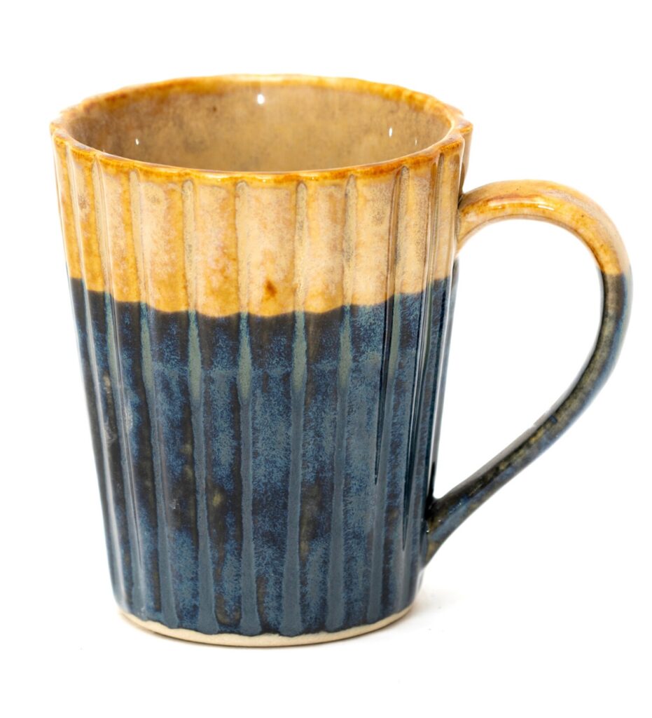 blue and brown mug